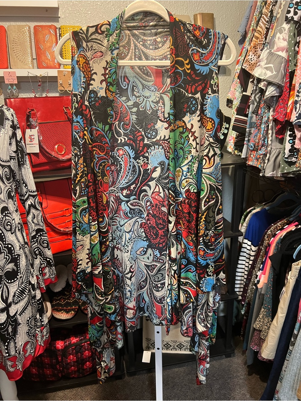 Multicolor Paisley Sleeveless Duster Vest - Women's Lightweight Layer